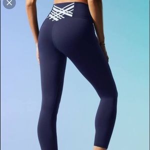 Fabletics Navy Powerhold Leggings with Crossed Detail